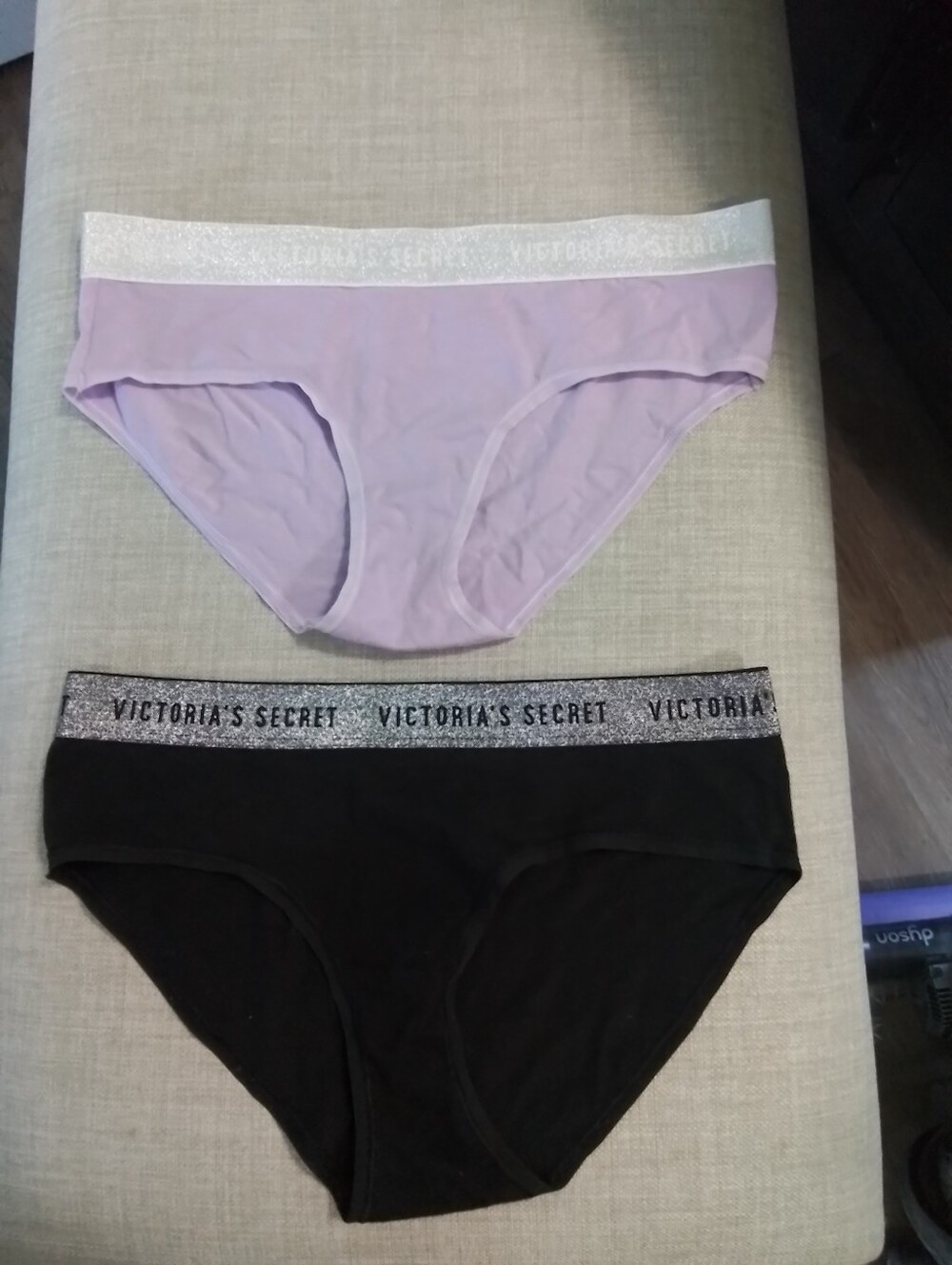 Victoria's Secret Lavender & Black Hiphugger Panty Duo with Glitter Waistbands
